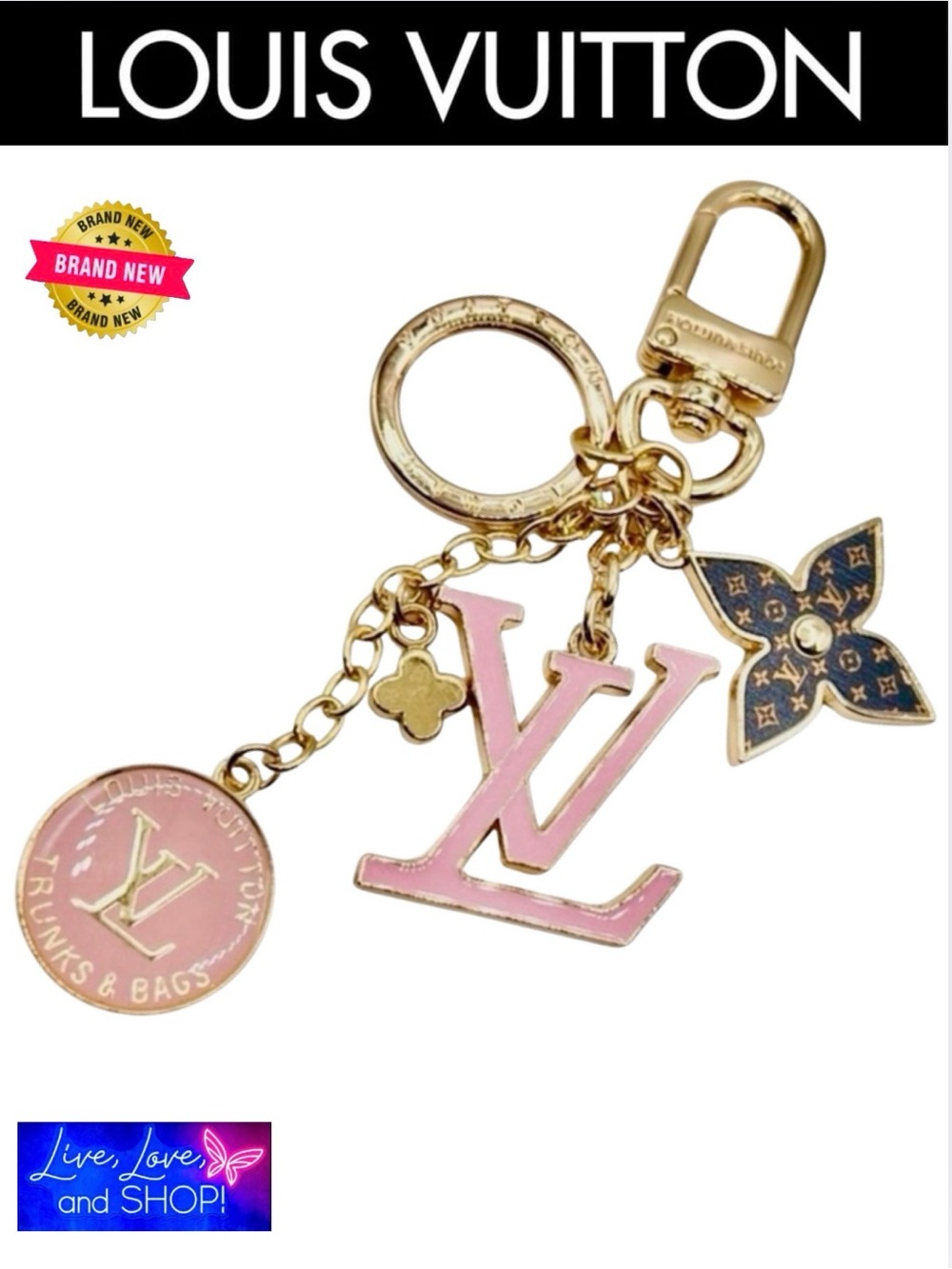 LOUIS VUITTON Pink Zipper Pull-Tag Charm EUC w/Stylish FASHION Keychain NWOT